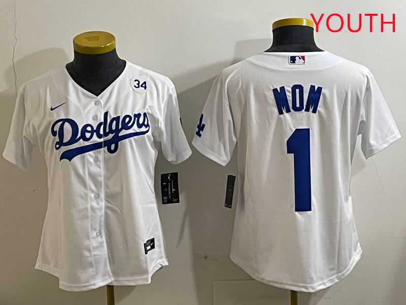 Youth Los Angeles Dodgers #1 Mom White Game 2025 Nike MLB Jersey style 2